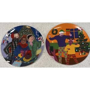 Set of (2) Target Stoneware Christmas Plate 8.5” Aurelia Durand & V. Newton NEW